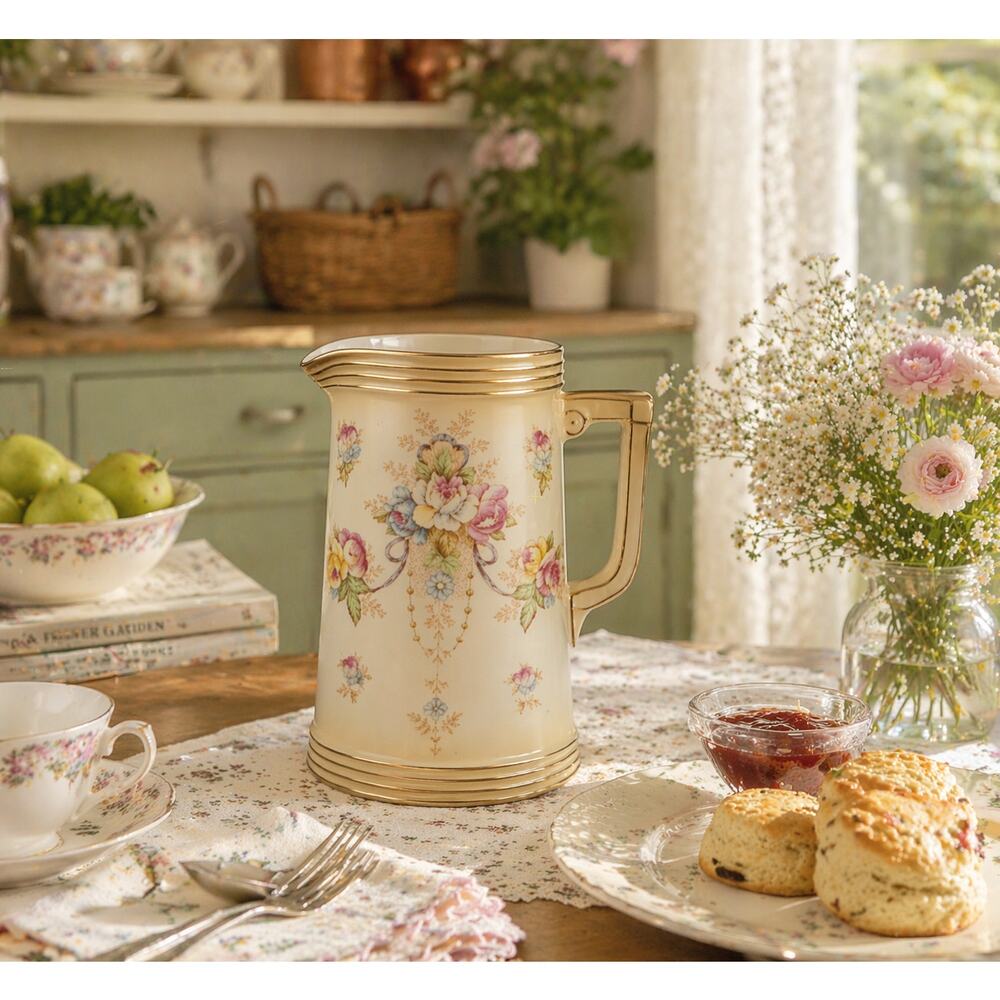 Vintage England Beige Porcelain Pitcher Royal Crown Devon S.Fielding & Co Wye